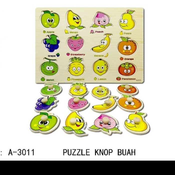 MAINAN EDUKASI ANAK PUZZLE KNOP KAYU BUAH FRUITS NO. 3011