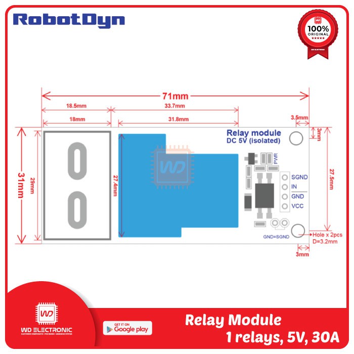 RobotDyn Relay 1 channel 5V 30A relay module