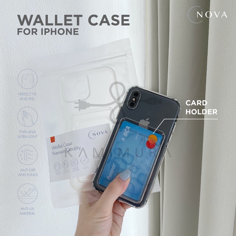 W/C- CASING COVER WALLET CASE IPHONE 6 7 8 X XR XS 11 12 13 + Pro Max Plus Premium Clear Card Holder Transparent Bening Soft TPU Anti Shock Proof
