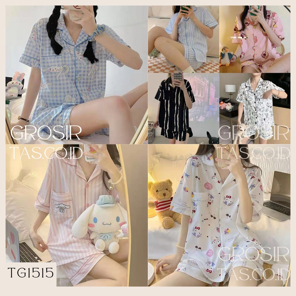 TOPGROSIR TG1515 Set Baju Tidur Pendek Wanita Motif Import