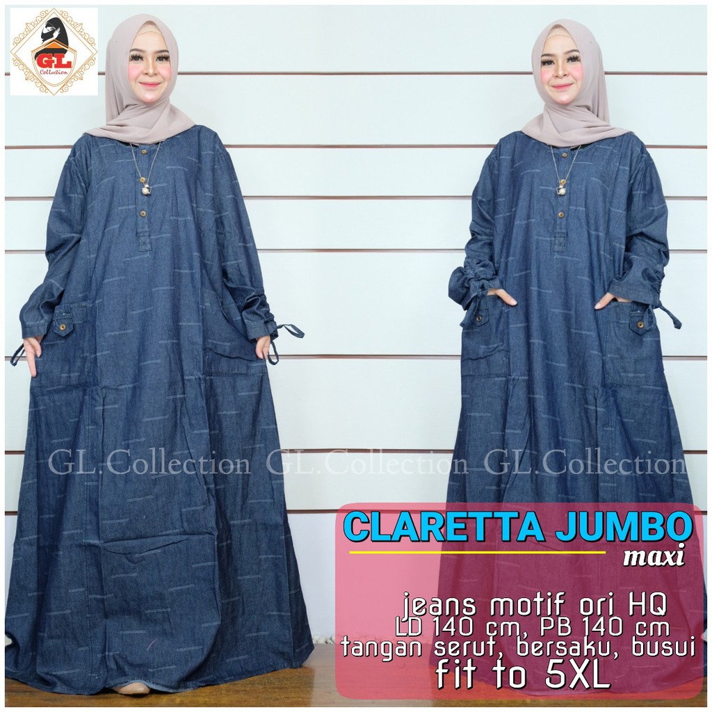 Gamis Jumbo Clareta Maxy - Gamis Jumbo Jeans - Fashion Wanita Nyaman Dipakai