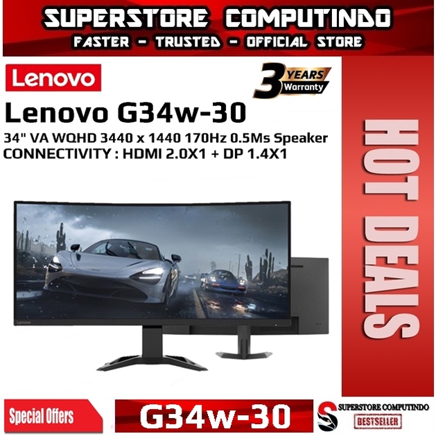 Monitor Lenovo G34w-30 34&quot; VA WQHD 3440 x 1440 170Hz HDMI DP SPEAKER