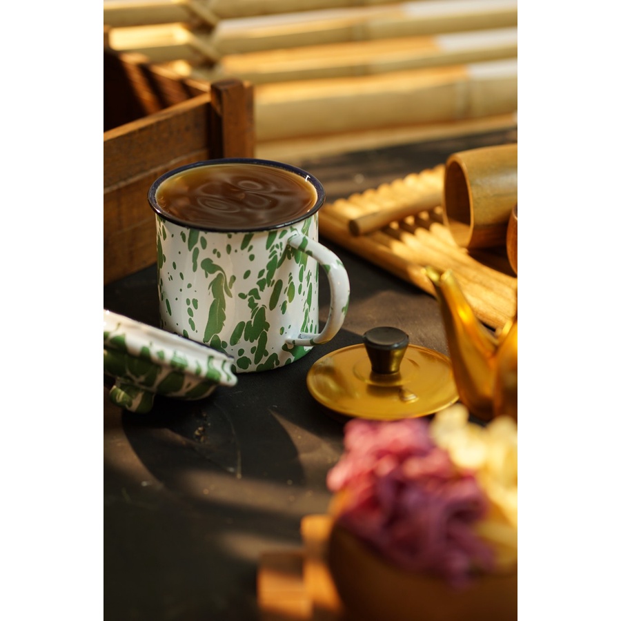 Mug / Cangkir Blirik Hijau Jadul Enamel 9cm Properti Foto
