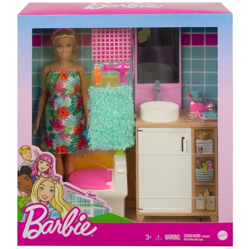 Barbie Doll and Bathroom Furniture , Toilet & Vanity Playset [ORI]