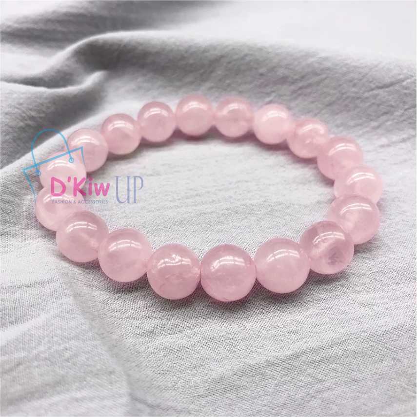 Gelang batu natural rose guartz diameter 8,10 mm