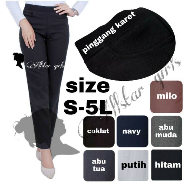  celana  bahan  polyester  kerja  wanita pinggang size SS XXL 