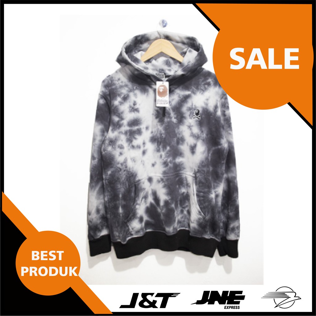 jaket hoodie tiedye kekinian viral bape hitam putih tampa sleting