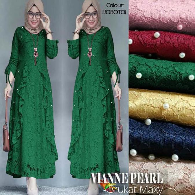 New GAMIS PESTA BROKAT VIANNE HIJAU BOTOL GAMIS WANITA Promo