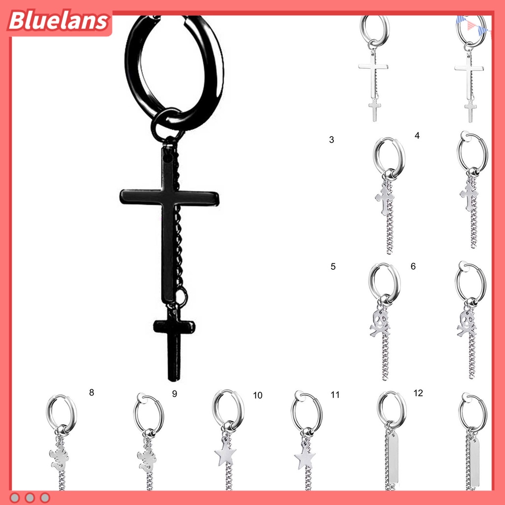 Bluelans 1Pc Hoop Earring Cool Unisex Stainless steel Long Chain Ear Clip