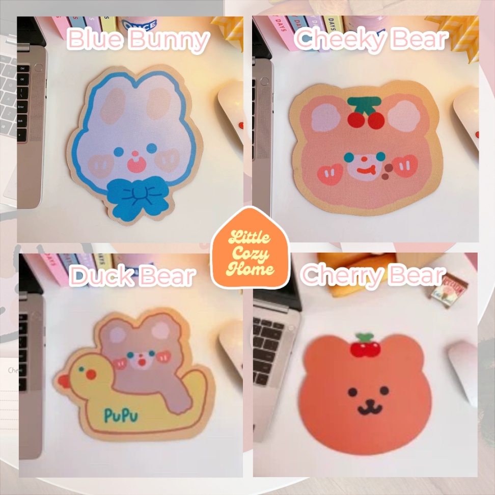 Korean Kawaii Mouse Pad / Karakter Lucu / Mousepad Alas Mouse / Aksesoris Komputer Karakter Kartun Korea Fluffy Bear Bunny Anti Slip Beruang Kelinci