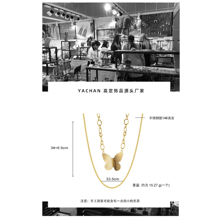 SUMBER Tiga dimensi butterfly double-layer kalung special interest desain kelas tinggi 14K emas 2021