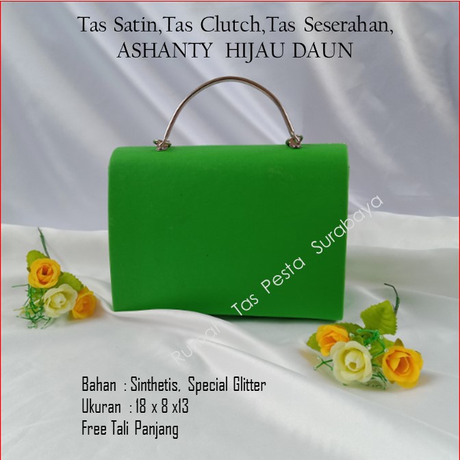 Tas Satin,Tas Clutch,Tas Seserahan,ASHANTY  HIJAU DAUN