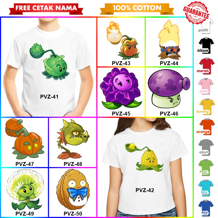 [FREE NAMA!!] Baju Kaos COUPLE  ANAK DAN DEWASA PLANTS VS ZOMBIES BANYAK MOTIF