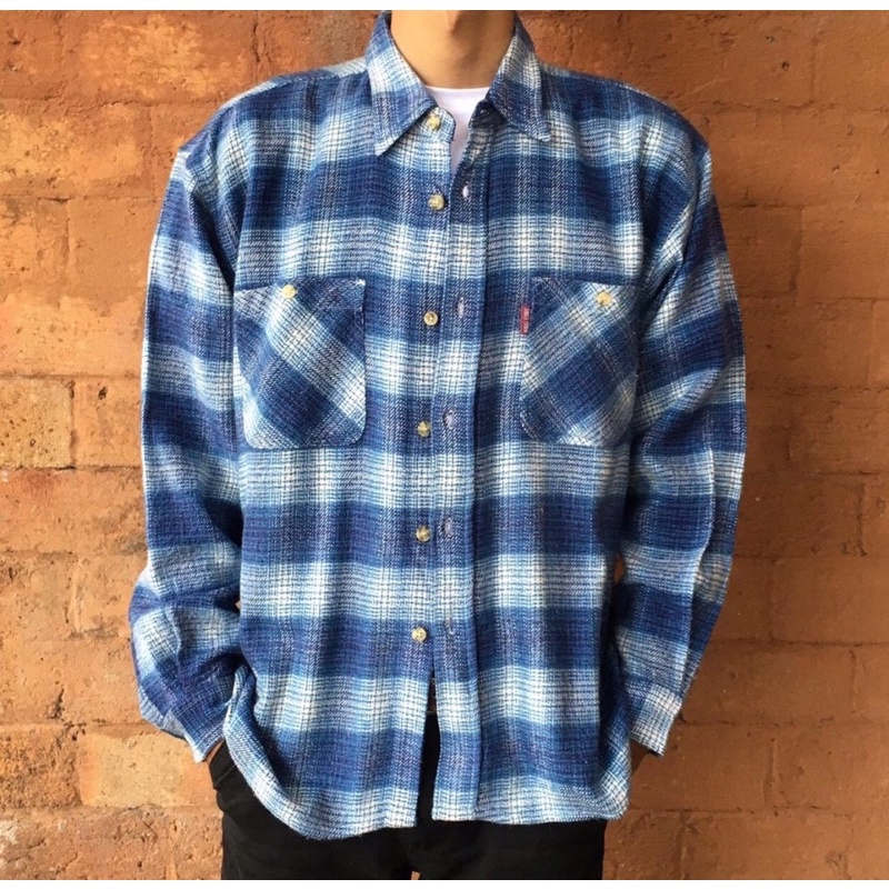 kemeja flannel motif veterano vintage