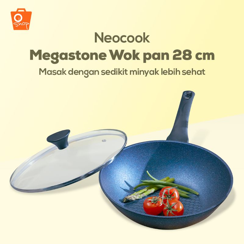 Wok Pan anti lengket /Neocook Megastone Wok pan 28cm Saphhire Blue