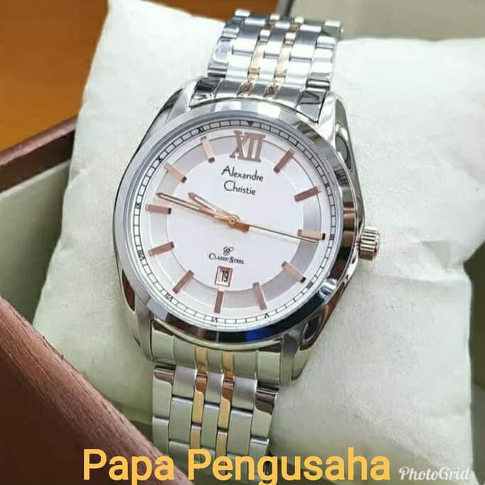 Jam Tangan Pria Original Alexander Cristie AC8501 Silver Rosegold
