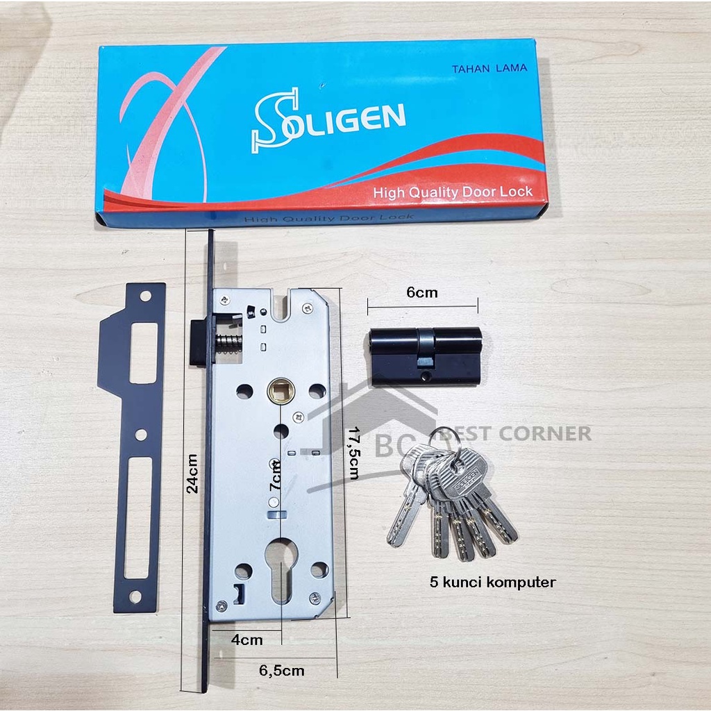 Mortise Lock / Body Kunci Pintu Swing / Body Lidah Soligen 40mm Black