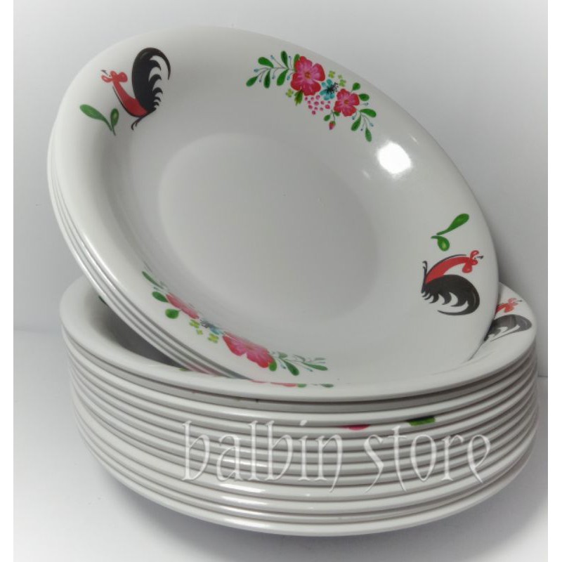 piring makan melamine 9inc motif ayam jago isi 3 pcs