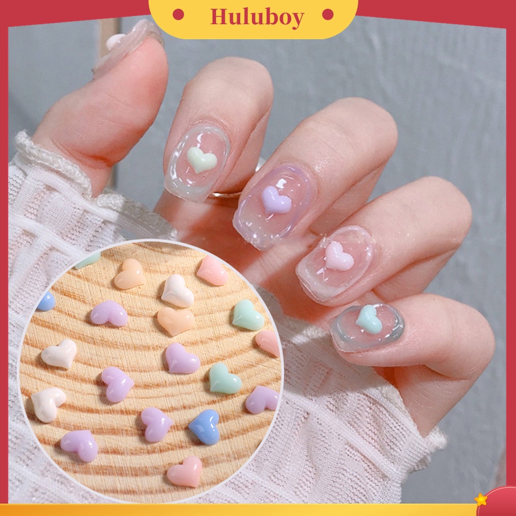 Huluboy Huluboy♡ 6 Grids / Box Ornamen Hati 3D Efek Berubah Warna Putih Pink Untuk Dekorasi Nail Art Charms