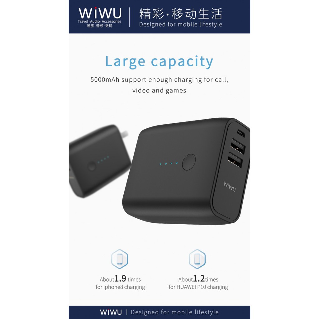 WIWU POWER CUBE HKL-USB37 - 2-in-1 Power Bank 5000mAh and Wall Charger