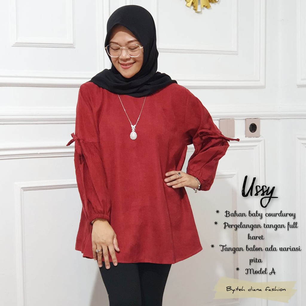 Atasan Wanita Jumbo 3L - Baju Atasan Wanita Terbaru - Blouse Wanita Jumbo 3L Ussy Korduroy Ld 118 Cm-5
