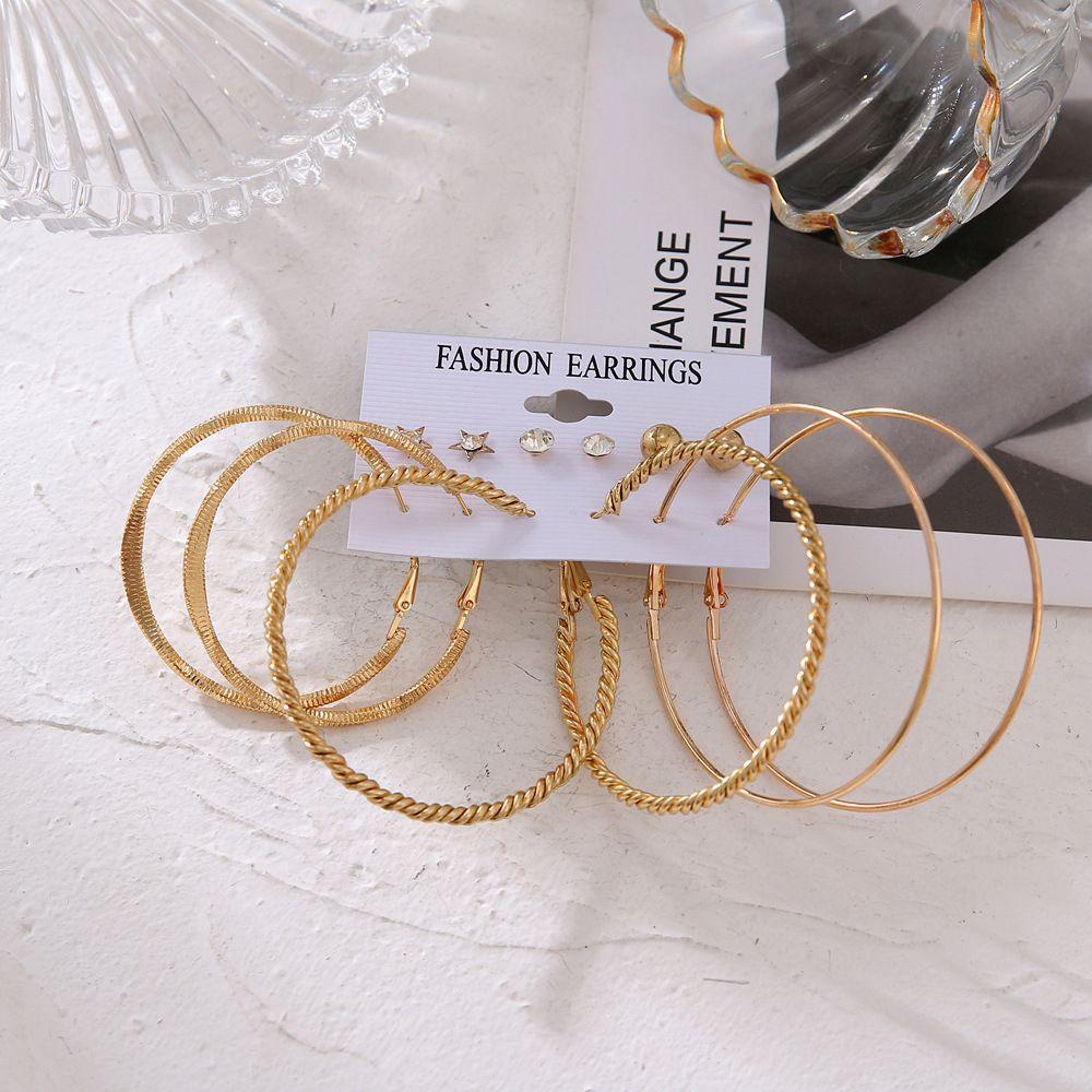 Mxbeauty Anting Hoop set Trendi 6pasang/set Sederhana Bentuk Bulat Hadiah Pesta Gaya Bohemian Berlian Imitasi Gadis Gaya Korea Earrings