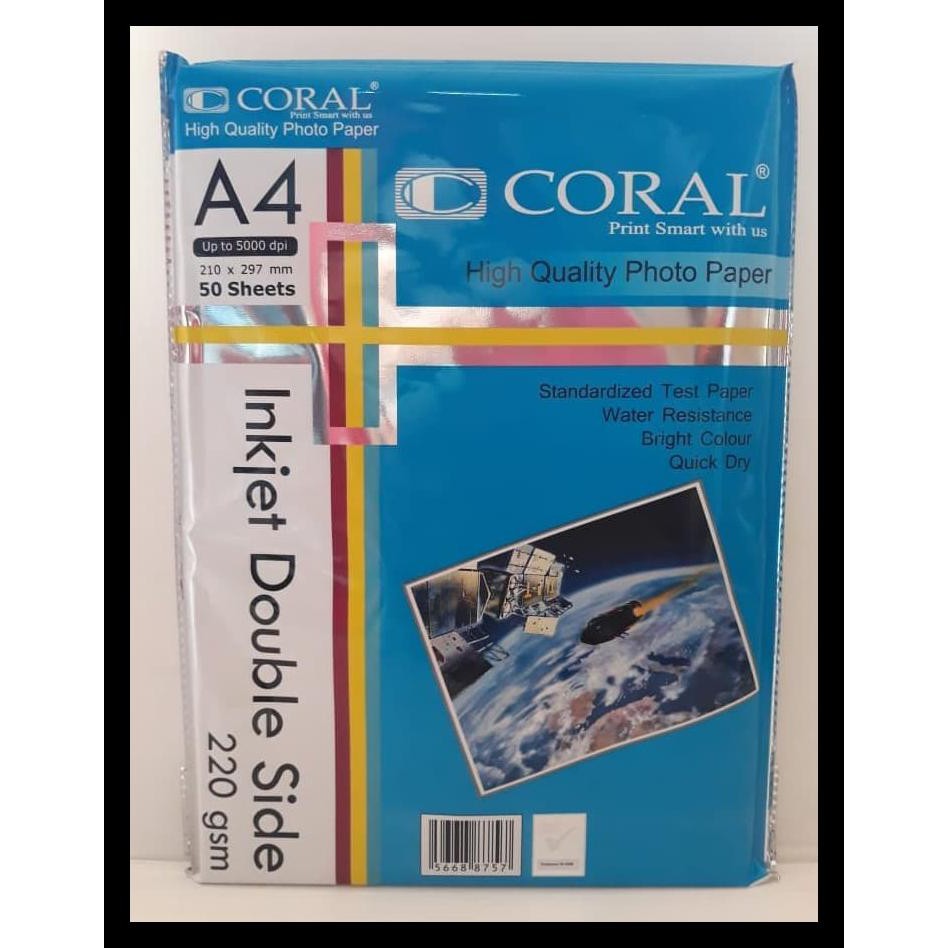 

Coral Double Side Inkjet Paper A4-220 Gr (Pack=50 Sheet) Stok Terbatas
