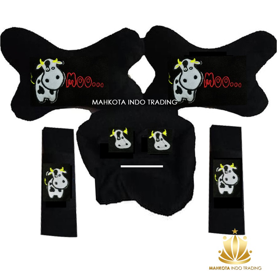 Bantal Jok Mobil 3in1 Moo Sapi / Bantal Leher Mobil Moo Sapi / Tempat Tisu Moo Sapi