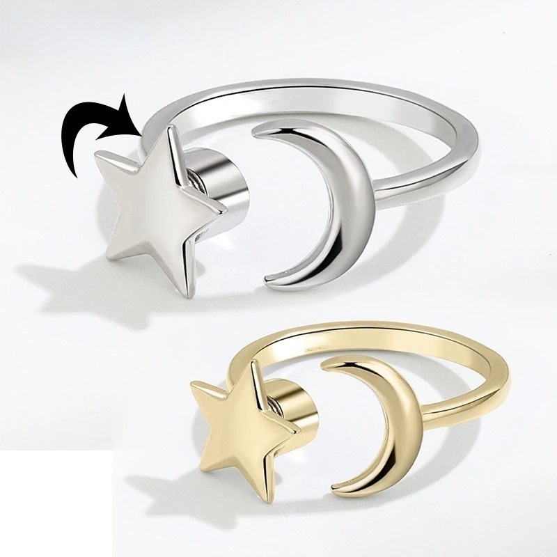 Perhiasan Cincin Jari Adjustable Bentuk Matahari Dan Bintang Bahan Zirkon Anti Stress Untuk Wanita