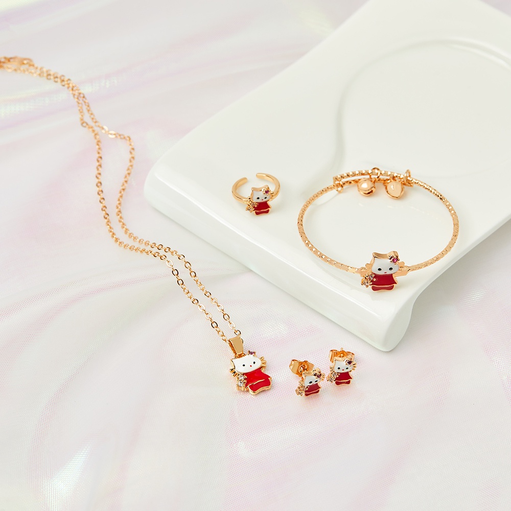 Y418 Set Perhiasan Anak Lapis Emas Hello Kitty Set Kalung Anting Anak Aksesoris Anak Perempuan Cincin Gelang Set