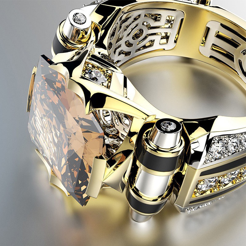 Cincin pemisah warna pria kreatif + sampanye dan permata hitam