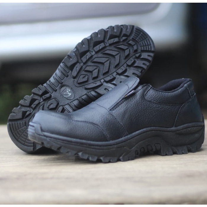 ENOZ X VALEN - Sepatu Slop Low Safety Pria Kulit Asli Kasual / Sepatu Boot Cowo Pendek Hitam Tracking Touring Adventure Motor Kuat Nyaman Aman Original