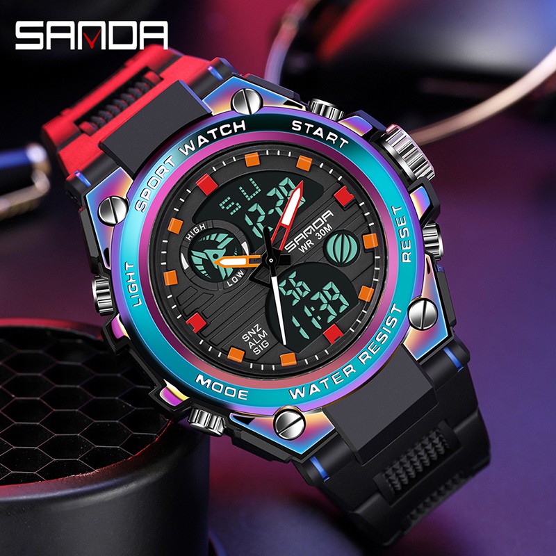 SANDA 739 Jam Tangan Pria Digital Analog Tali Rubber Fantasy Anti Air WATCHKITE WKOS