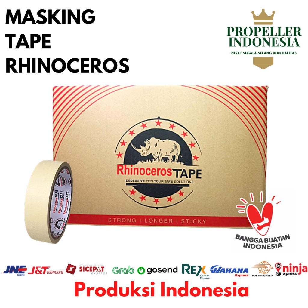 Lakban Kertas Masking Tape RHINOCEROS Tape Putih 24mmx10m @144Pcs/Dus GOJEK/GRAB