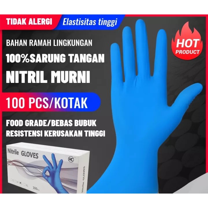 Sarung Tangan Medis Nitrile Gloves non sterile powder free Isi 100