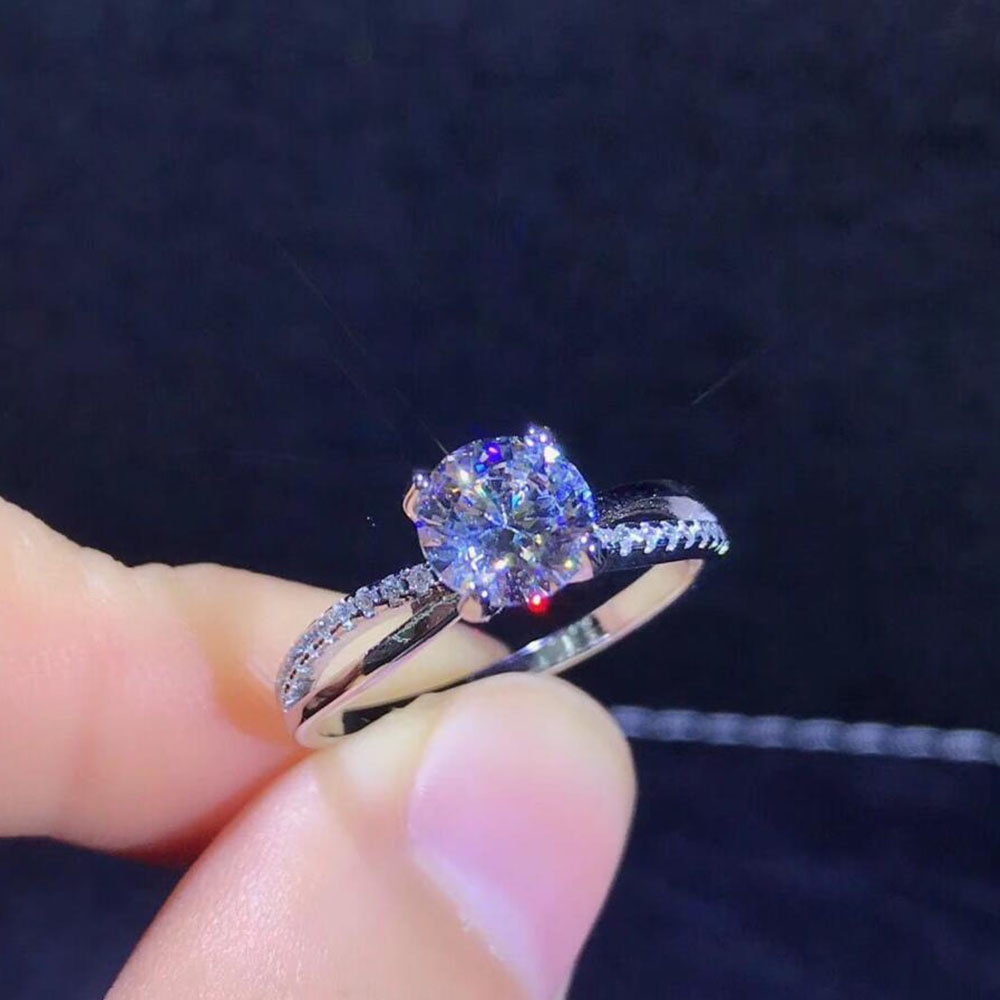 Cincin Baja Titanium Berlian Kristal Perak Fashion Perhiasan Wanita Pernikahan Pertunangan Rings