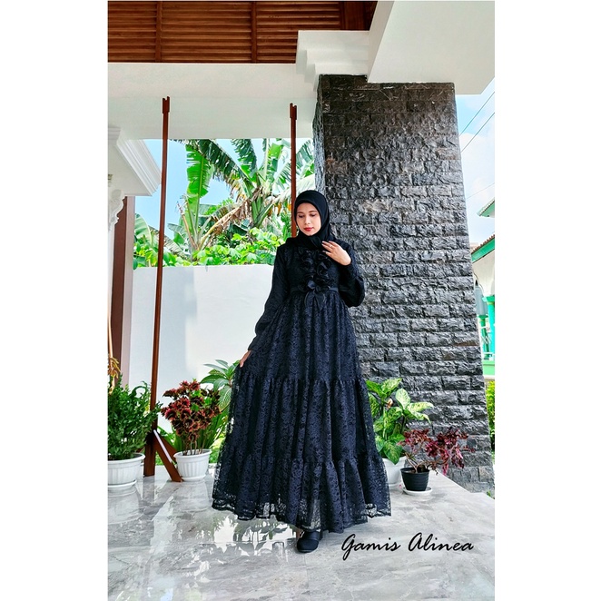 Gamis Alinea Set Family Hitam | Baju Unik | Gamis lebaran murah | Gamis lebaran keluarga | Gamis couple family | Gamis toyobo | Gamis anak dan dewasa terbaru | seragam lebaran keluarga