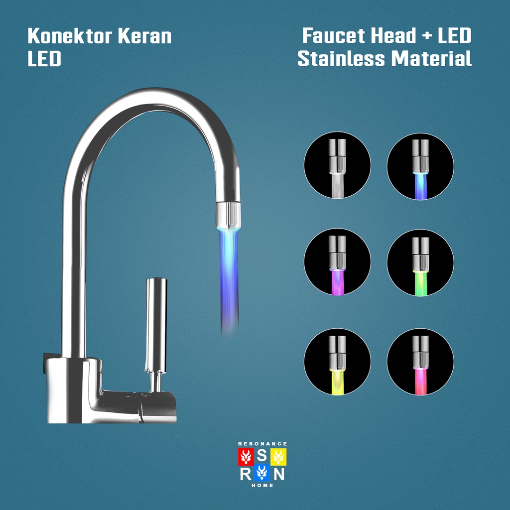 Kepala + Konektor Keran Air LED / LED Faucet Head + Connector Resonance Home