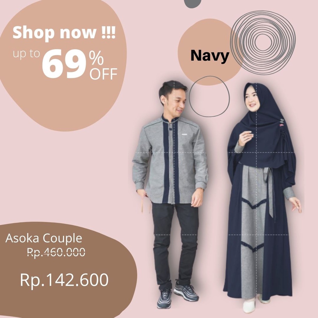 Asoka couple Baju Pasangan Gamis Syari Set Kemeja Koko Muslim Fashion Setelan Lebaran Terlaris