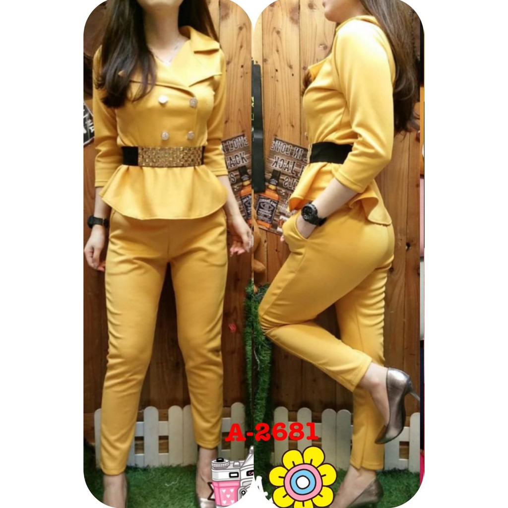 kathryn collection #002 , Stelan peplum scuba import premium celana panjang tangan 3/4 free belt