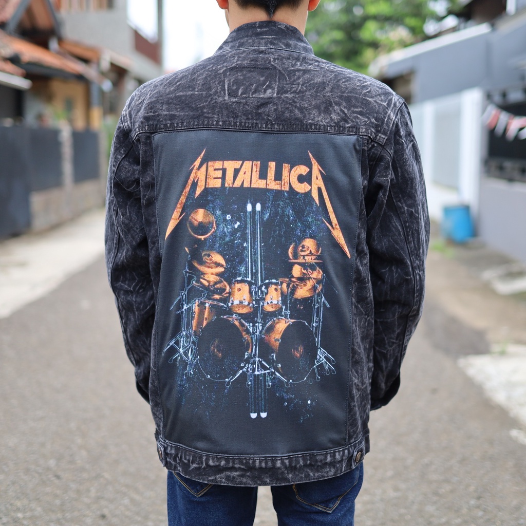 Jaket Jeans Pria Gambar Band / Jaket Denim Cowo Printing Sablon Band