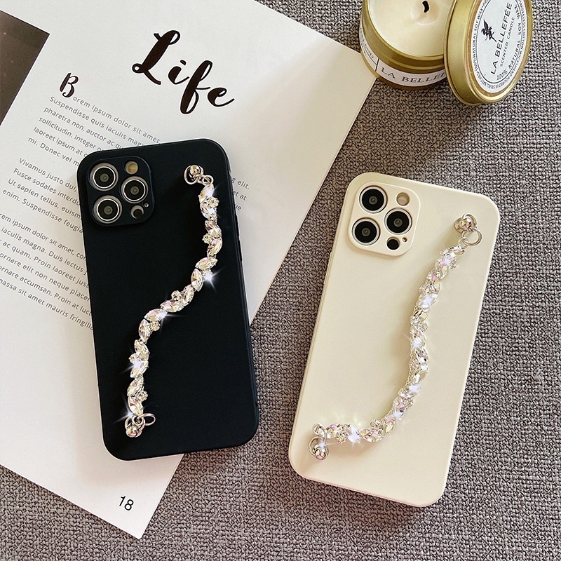 Black &amp; Beige Crystal Holder Softcase Case HP Lucu for iphone XS Max XR 11 Pro Max 12 Pro Max 13 Pro Max