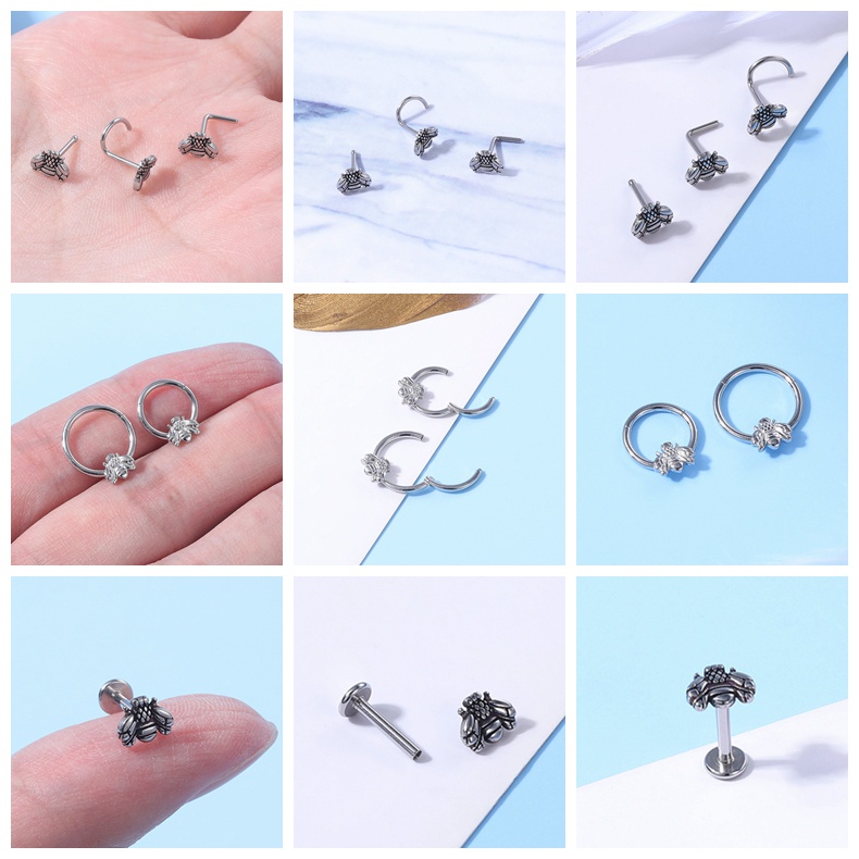 1pc Anting Stud Tindik Palsu Bentuk Lebah Bahan Stainless Steel Untuk Bibir Perut Pusar Hidung