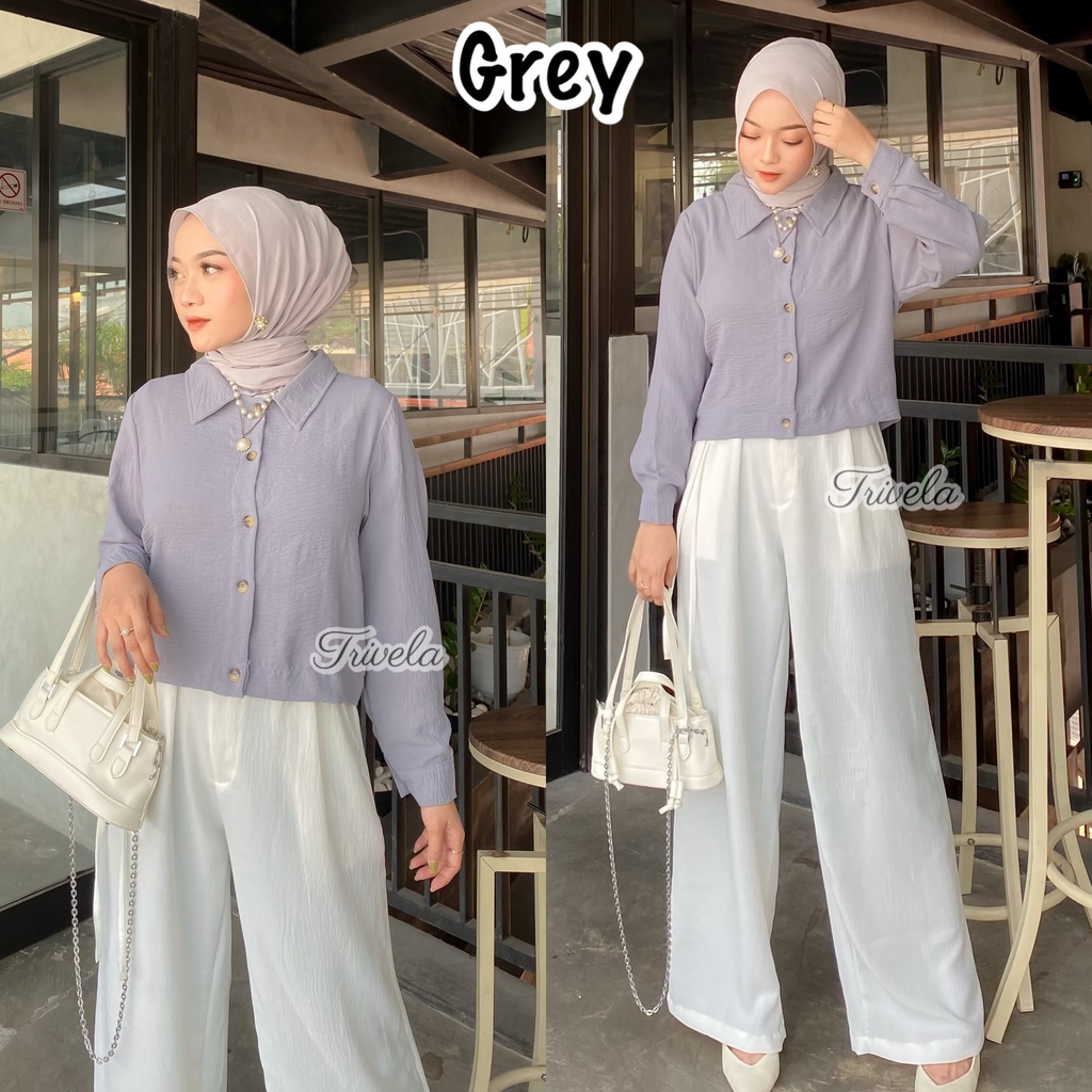 TRIVELA - Hanin Crop Crinkle / Kemeja Crop Cringkel Wanita Premium/ Kemeja Anti Kusut / SJJ