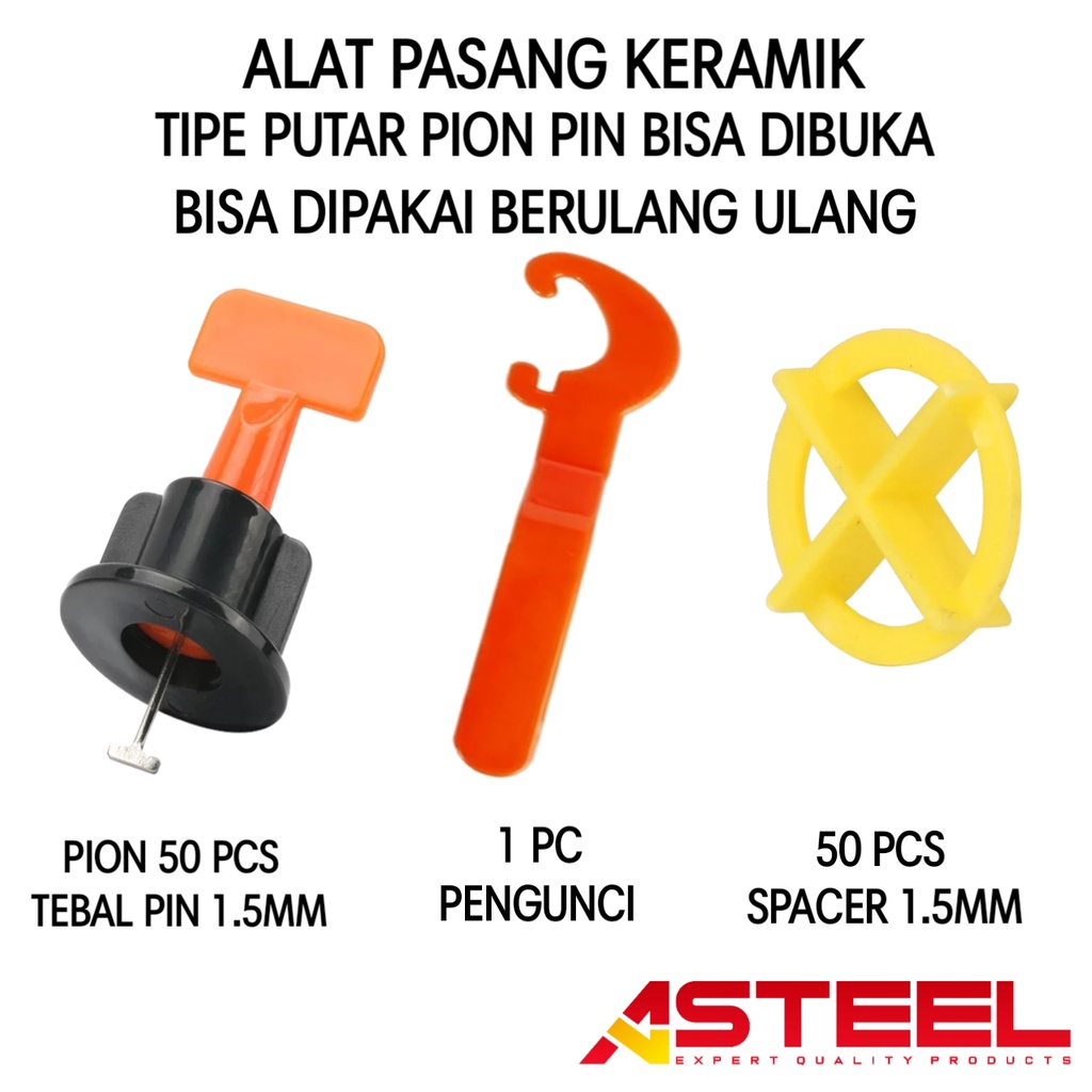 ASTEEL Alat perata pasang keramik tipe putar pin bisa dibuka dipakai ulang berkualitas lebih hemat