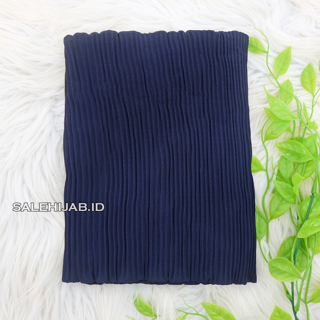 PASHMINA FULL  PLISKET LIDI CERUTY PLEATED || HIJAB PASHMINA CERUTI FULL PLISKET TANPA GARIS TENGAH-NAVY