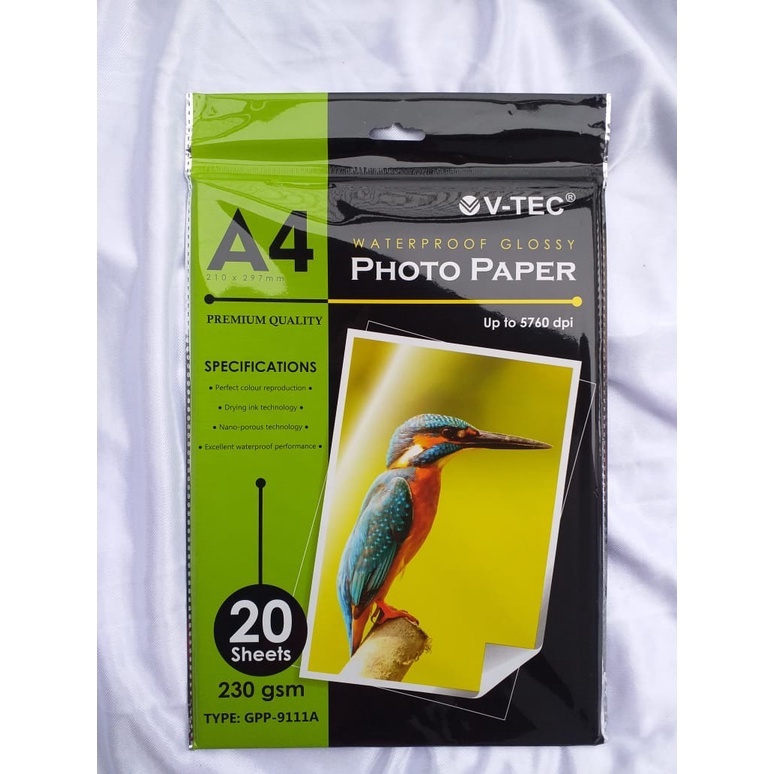 

Kertas Foto Glossy Photopaper V-tec Waterproof Glossy Paper 230 gsm