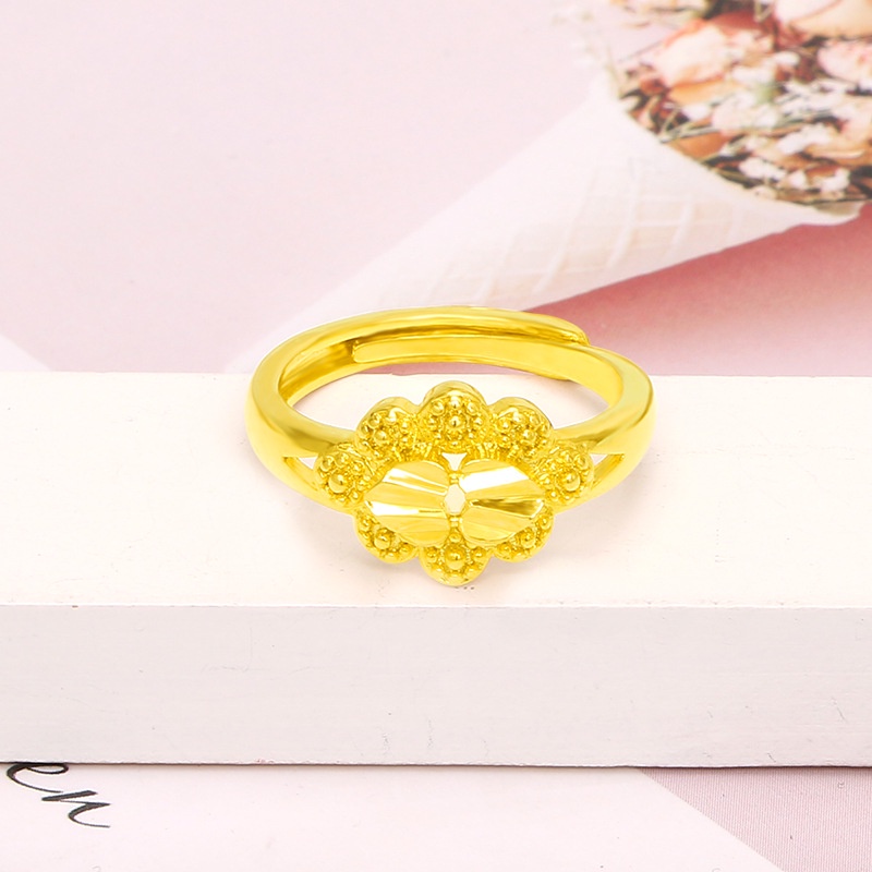 Cincin Desain Bunga Gaya Retro Korea Bahan 24k Untuk Wanita