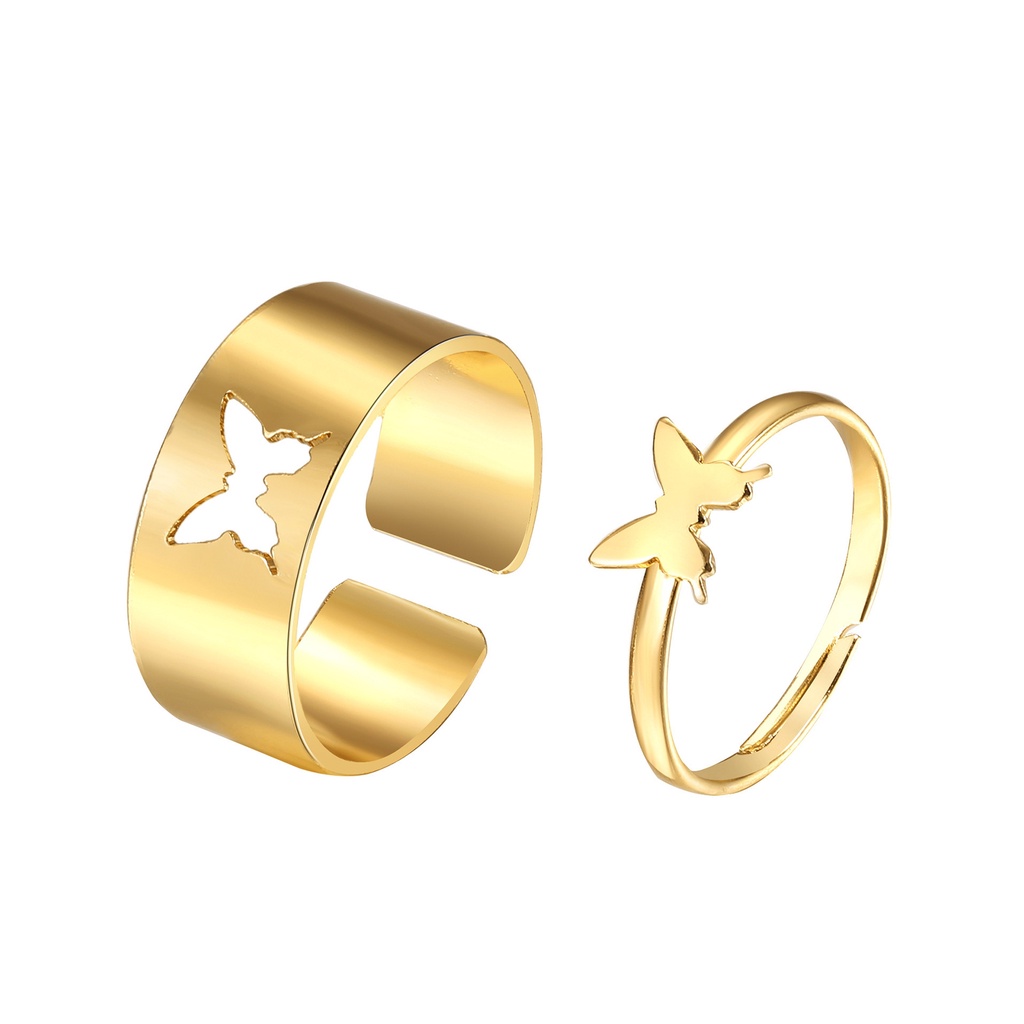 2pcs / Set Cincin Pasangan Model Butterfly Terbuka Bahan Alloy Untuk Anniversary