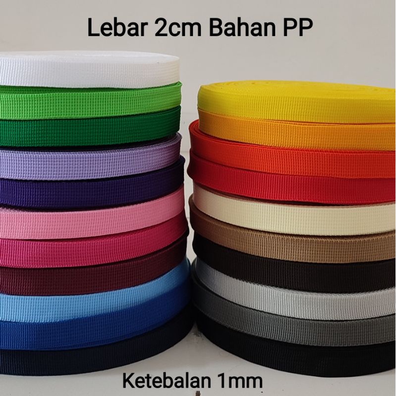 1 rol Webbing 2cm bahan PP (polipropilena) ketebalan 1mm panjang 27m